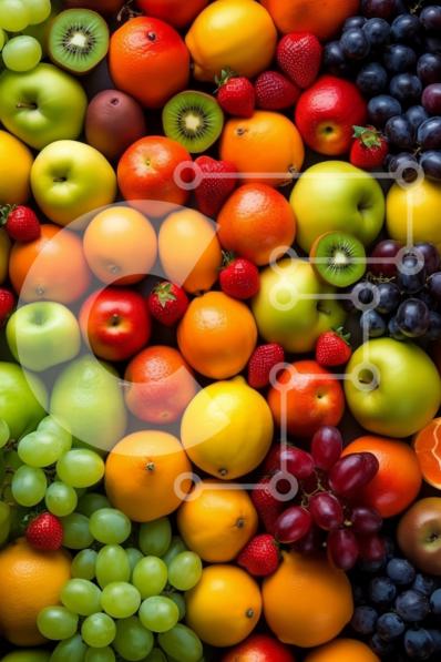 Collage di frutta con una varietà di prodotti freschi foto stock