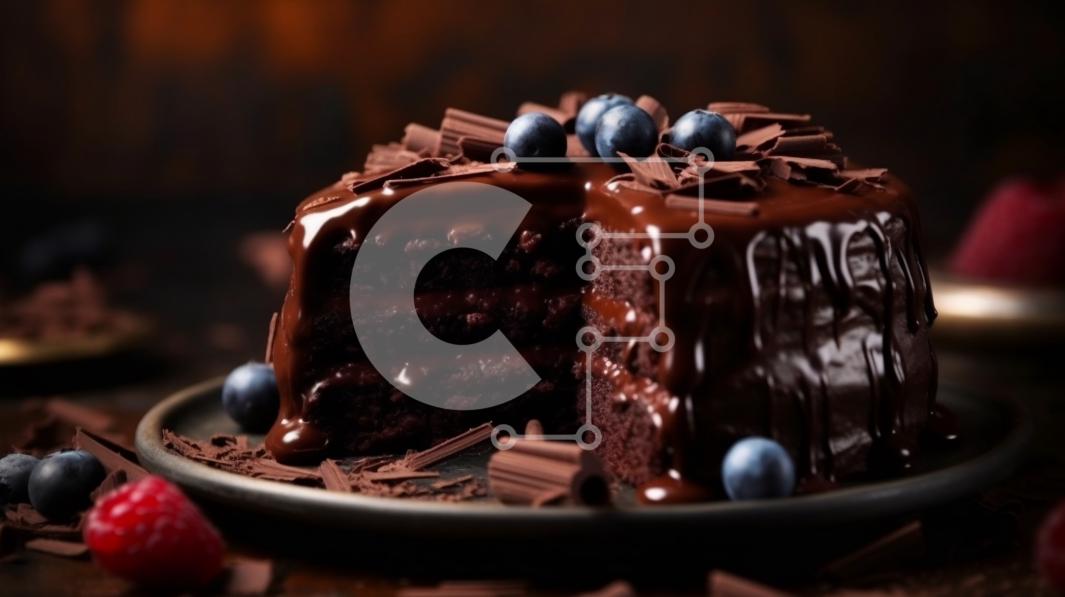 Decadent Chocolate Cake with Fresh Berries on Top stock photo ...