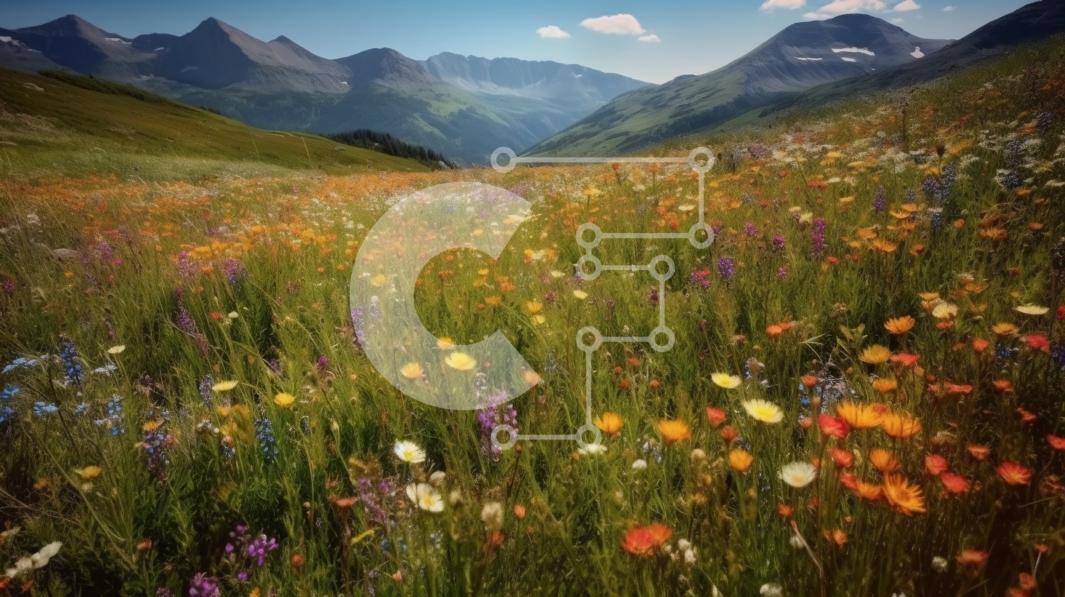 Beautiful Picture of a Meadow with Wildflowers and Mountains in the ...
