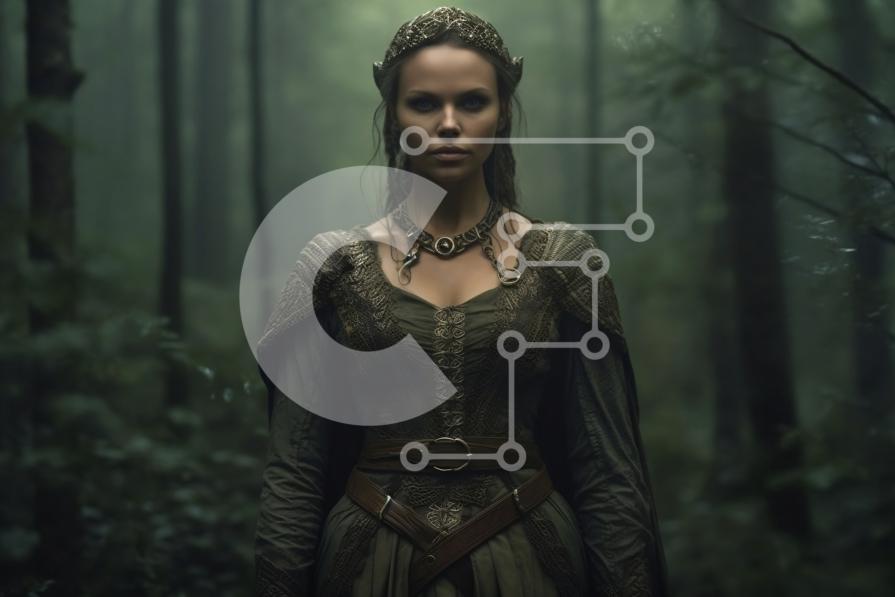 Enchanting photo of a woman in medieval dress in a mysterious forest ...