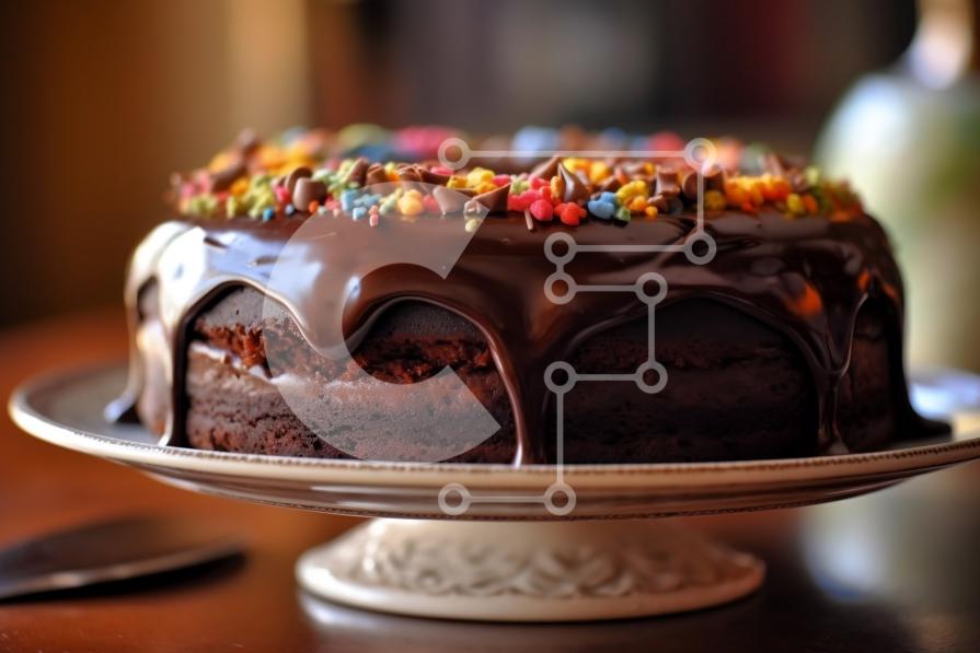 Deliziosa Torta al Cioccolato con Granella su un Supporto per Torte foto  stock