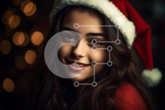 Giovane donna sorridente con un cappello di Babbo Natale foto stock