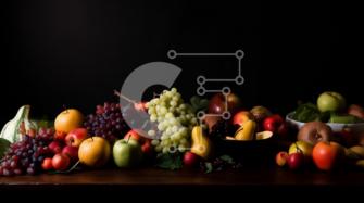 Frutta e verdura fresca sul tavolo della cucina