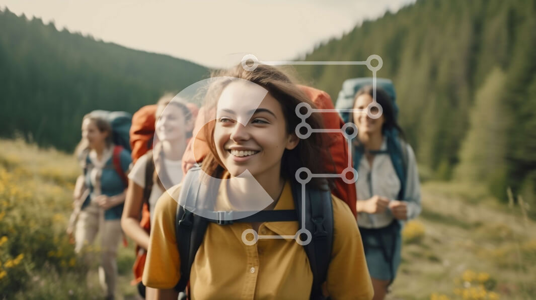 Download Group of Women Hiking and Smiling in the Beautiful Mountains ...