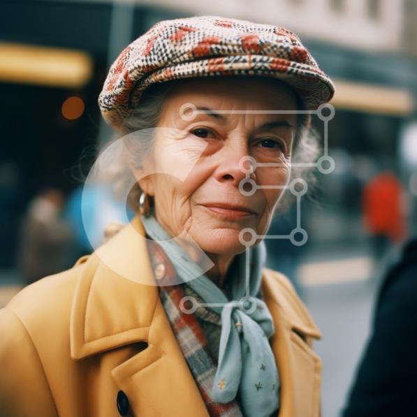 Neutral Portrait of Elderly Woman on City Street stock photo | Creative