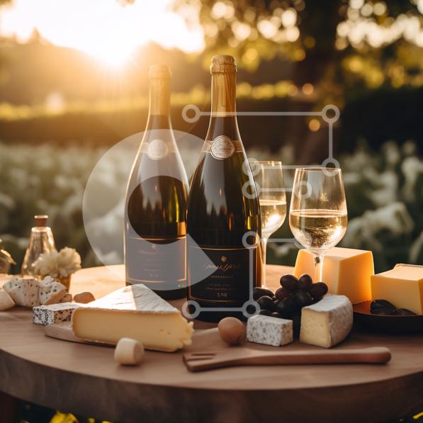 Wine and Cheese Pairing in a Breathtaking Vineyard Setting stock photo