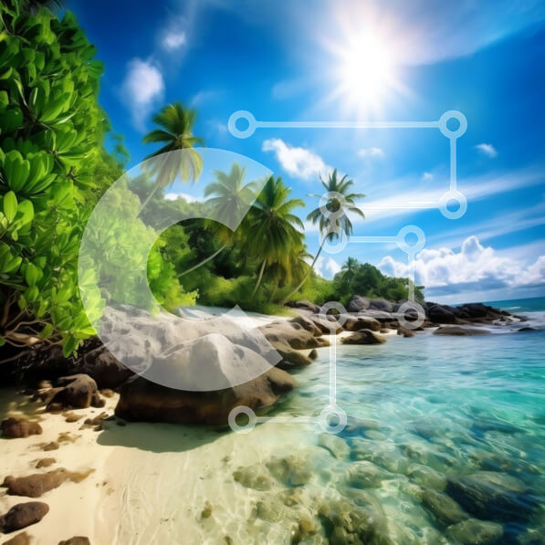 Belle photo d'une plage tropicale avec une eau claire et des palmiers ...