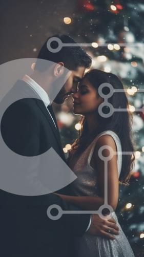 Fond Jeune Couple Sembrasse Devant Un Sapin De Noël Fond, Photos