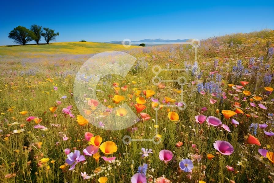 Beautiful Picture of a Field of Wildflowers with Clear Blue Sky stock ...