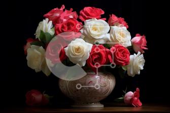 Bellissima immagine di rose in un vaso su un tavolo foto stock