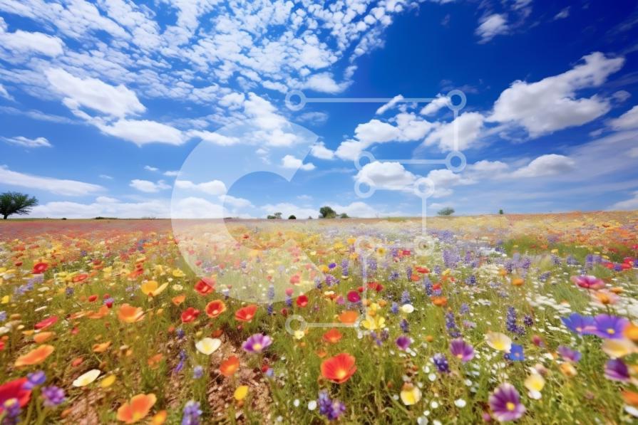 Vibrant Picture of a Sunny Field of Wildflowers stock photo | Creative ...