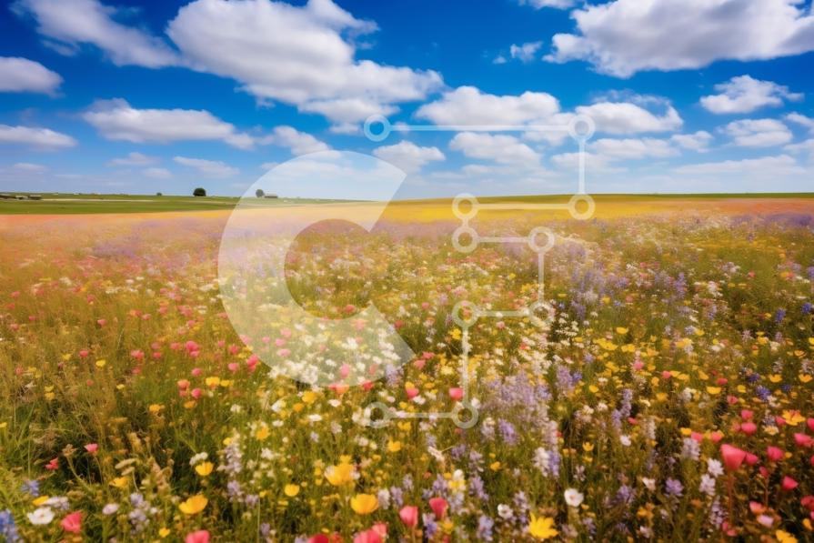 Beautiful Picture of a Field of Wildflowers on a Sunny Day stock photo ...
