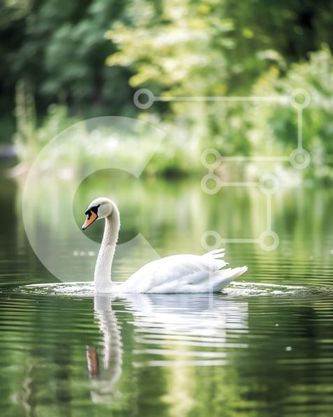 Beautiful Picture of a White Swan in a Green Lake stock photo ...