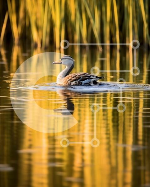 Beautiful Picture of a Duck Swimming in a Pond with Reeds stock photo ...