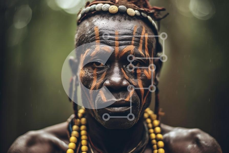 Indigenous man with traditional face painting and jewelry stock photo ...