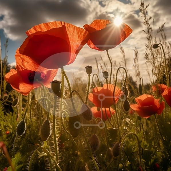 Stunning Picture of a Field of Red Poppies with the Sun Shining in the ...
