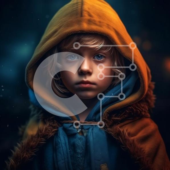 Portrait of a Handsome Young Boy in Yellow Hoodie and Blue Jeans stock