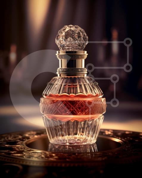 Elegant Glass Perfume Bottle on Table with Dim Lighting stock photo ...