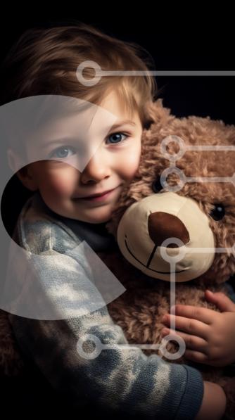 Heartwarming image of a young boy hugging his favorite teddy bear stock ...