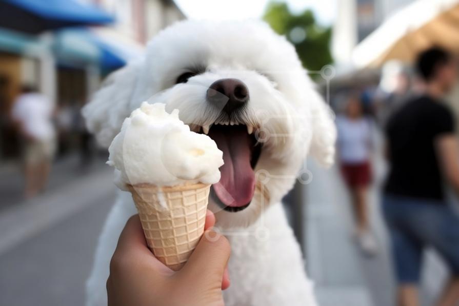 Happy Person and Dog Share Ice Cream Cone stock photo Creative Fabrica