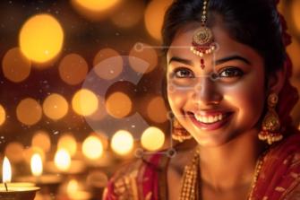 Bellissima immagine di donna indiana in abiti tradizionali che tiene una  candela accesa foto stock