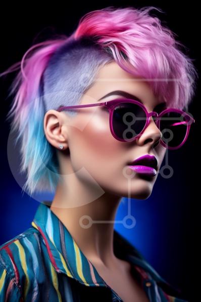 Stylish Woman with Colored Hair Wearing Sunglasses stock photo ...