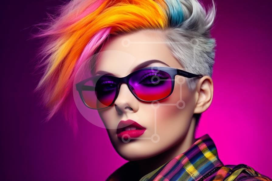 Stylish Woman with Unconventional Hair and Chic Sunglasses stock photo ...