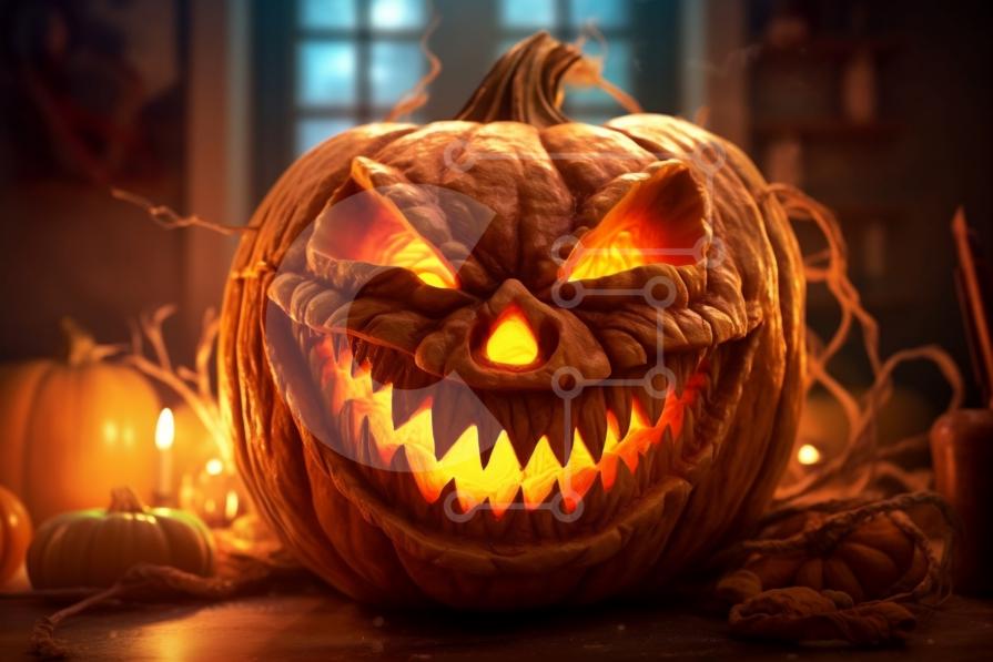 Spooky Carved Pumpkin with Candles for Halloween stock photo | Creative ...