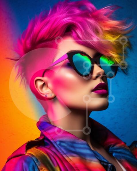 Colorful Fashion Portrait of Woman with Unique Hair and Sunglasses ...