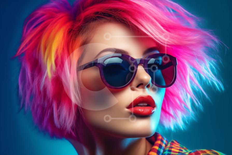 Stylish Woman with Colorful Sunglasses and Pink Hair stock photo ...