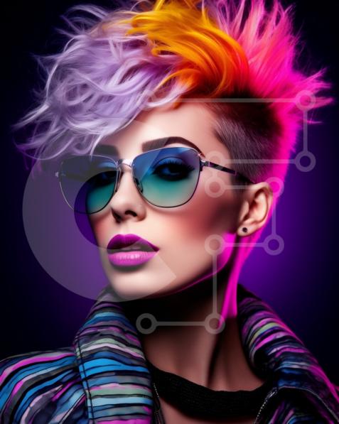 Stylish Woman with Multicolored Hair and Sunglasses Photo stock photo ...