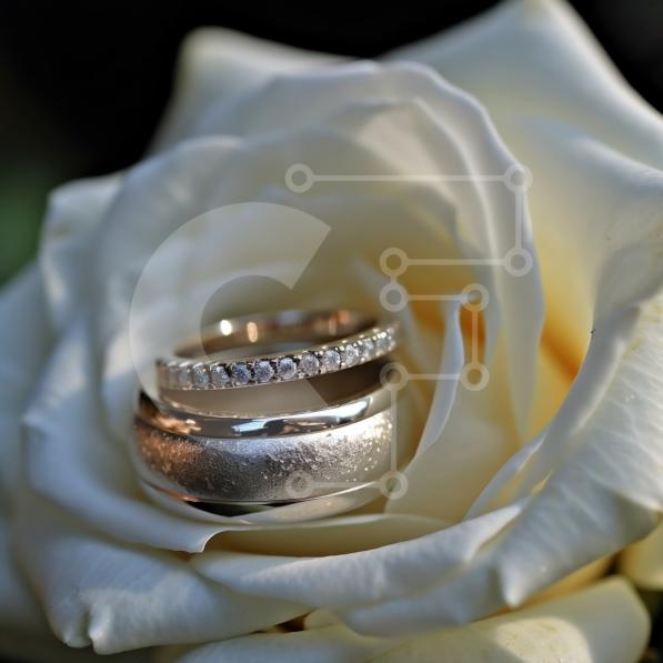 Wedding Rings Rose Pattern Beautiful Picture of Two Wedding Rings on a White Rose stock photo ...