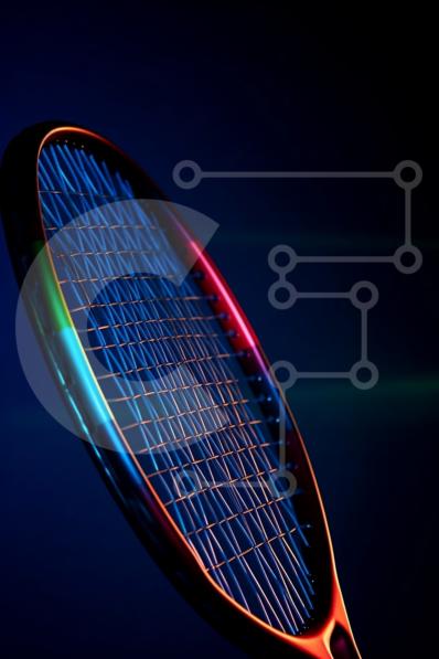 Colorful Tennis Racket on a Dark Background stock photo | Creative Fabrica