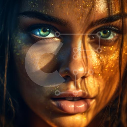Stunning Picture of a Woman with Gold Body Paint and a Serious