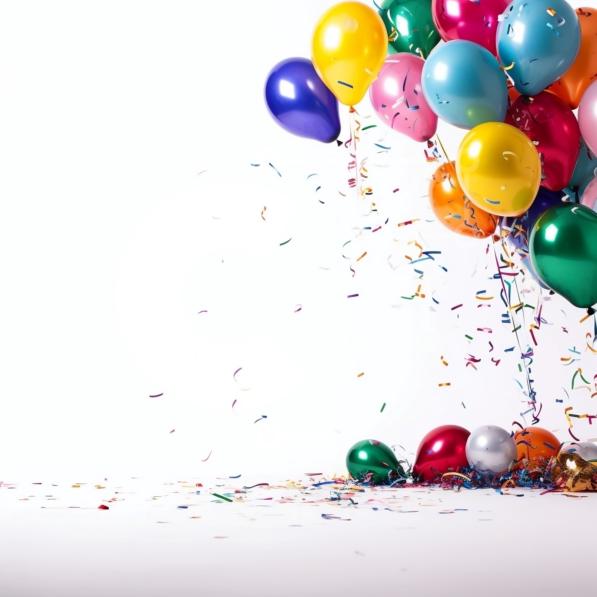 Fun and Festive Balloons with Confetti on White Background stock photo ...