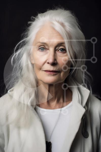 Portrait of an Elderly Woman with White Hair and Serious Expression ...