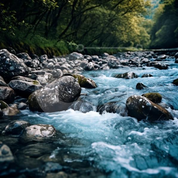 Beautiful Picture of River in Forest with Rocks and Trees stock photo ...