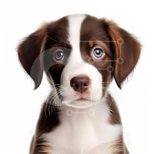 Cute Picture of a Brown and White Puppy with Blue Eyes stock photo ...