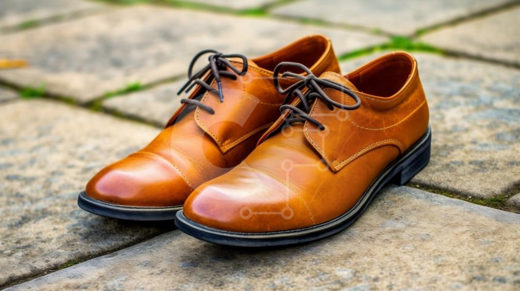 Stylish Brown Leather Dress Shoe with Laces stock photo | Creative Fabrica