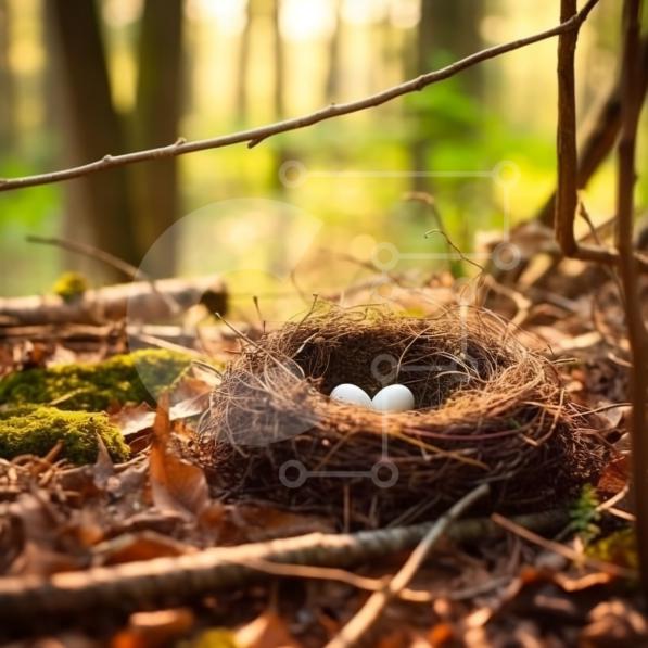 Beautiful picture of a bird's nest with three eggs in the woods stock ...