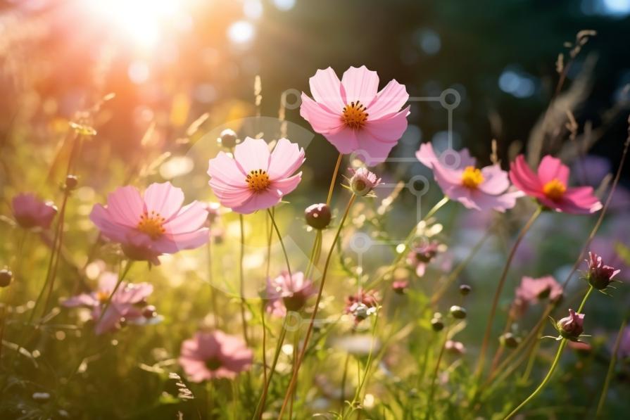 Beautiful Picture of a Field of Pink Flowers in the Sunlight stock ...