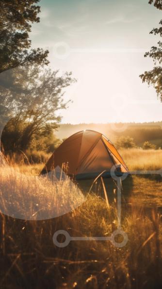 Beautiful Sunset Tent Picture on a Grassy Field stock photo | Creative ...