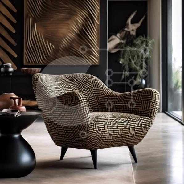 Stylish Living Room with Black and Gold Wall stock photo | Creative Fabrica