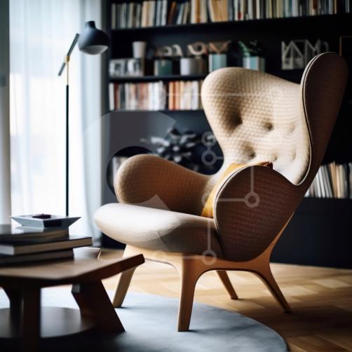 Poltrona moderna elegante e confortevole in pelle marrone per il tuo  soggiorno foto stock