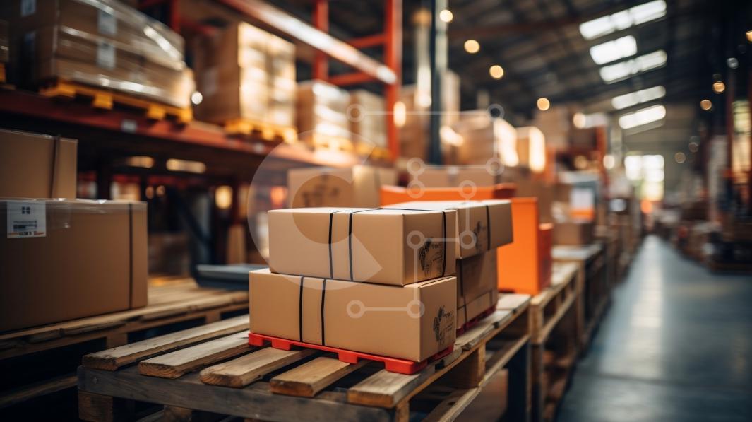 Efficient and Productive Warehouse with Stacked Cardboard Boxes and ...