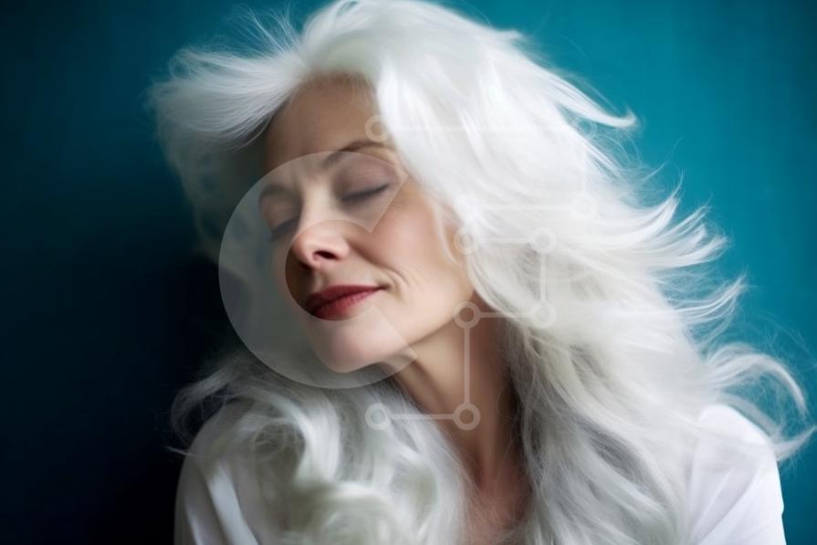 Beautiful Portrait of an Elderly Woman with Long White Hair stock photo ...