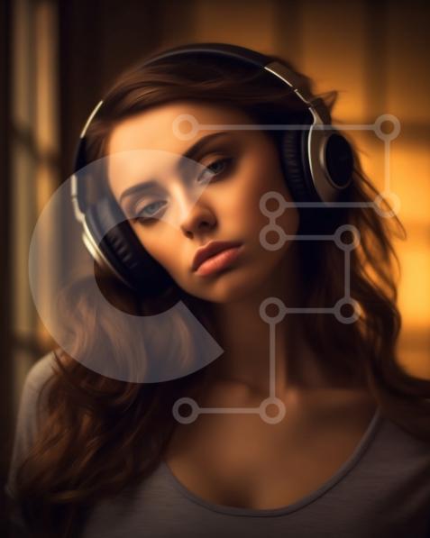 Serious Young Woman Wearing Headphones Looking at Camera stock photo ...