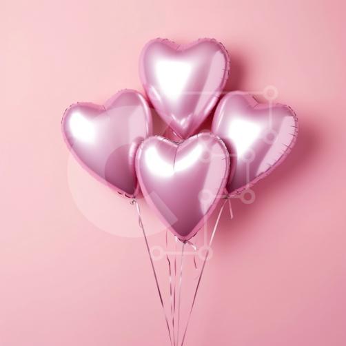 Immagine allegra di palloncini a forma di cuore rosa nell'aria foto stock