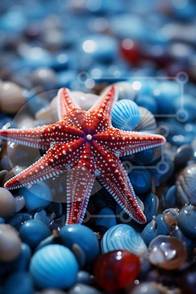 Beautiful Picture of a Red Starfish on a Beach with Pearls and Shells ...