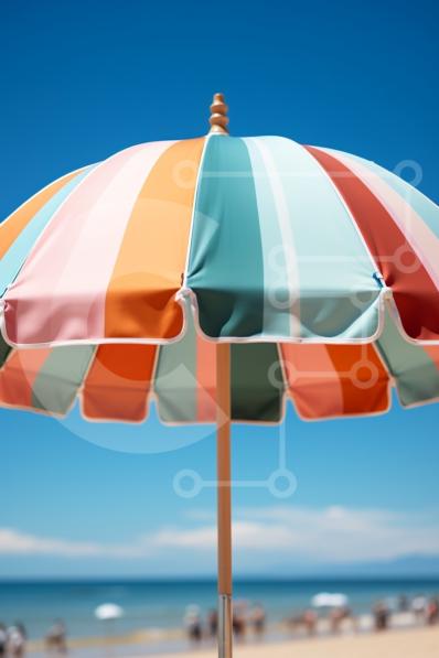 Beautiful Picture of a Colorful Striped Beach Umbrella on a Sunny Beach ...
